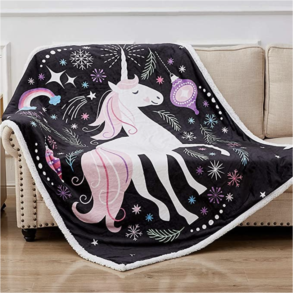 Amazon.com: Rose Home Fashion Cute Fuzzy Birthday Unicorn Blanket Girls Cartoon Unicorn with Unicorn