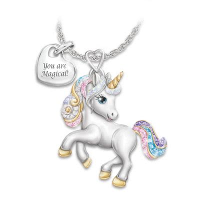 You Are Magical Granddaughter Unicorn Pendant Necklace With 18K Gold-Plated Accents, Colorful Crysta