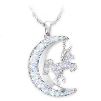 Believe In Magic Womens Unicorn Pendant Necklace Adorned With Aurora Borealis & Sparkling Crystals