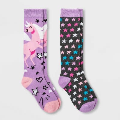 Girls' 2pk Knee High Unicorn Socks - Cat & Jack™ Purple/black : Target