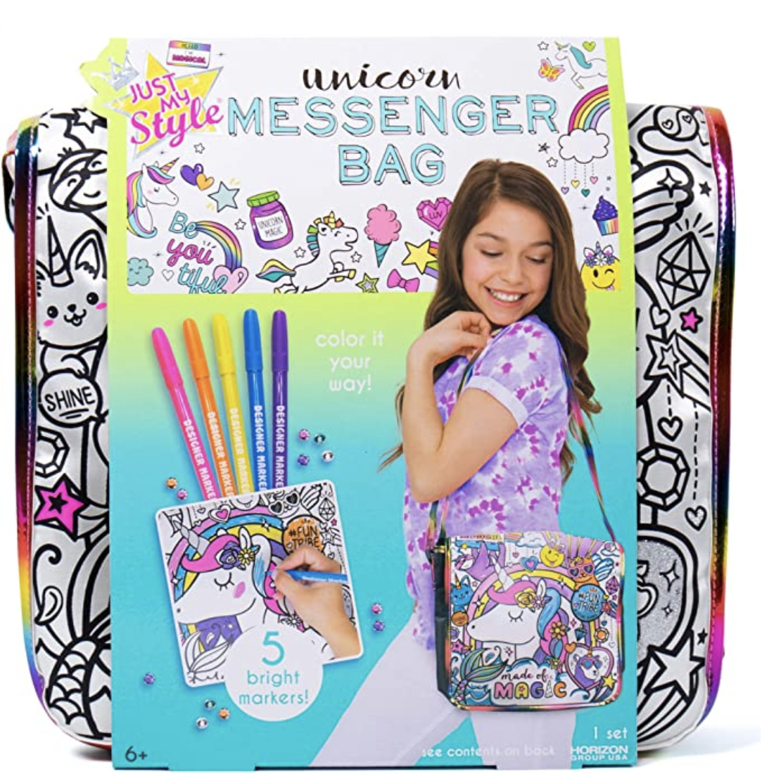 Amazon.com: Just My Style Color Your Own Unicorn Messenger Bag by Horizon Group USA, Unicorn Themed 