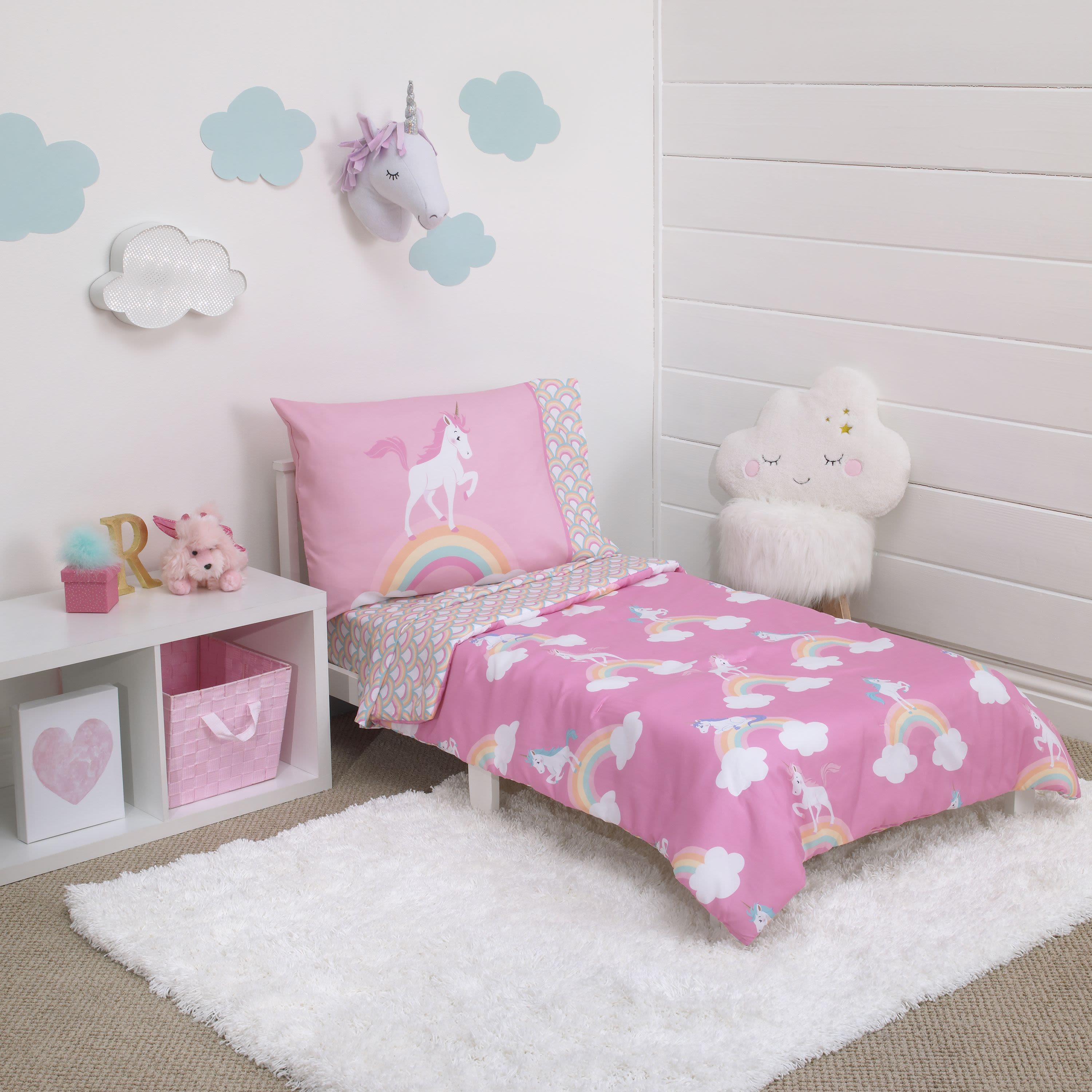 Little Tikes 4-Piece Rainbows & Unicorns Pink Toddler Bedding Set - Walmart.com