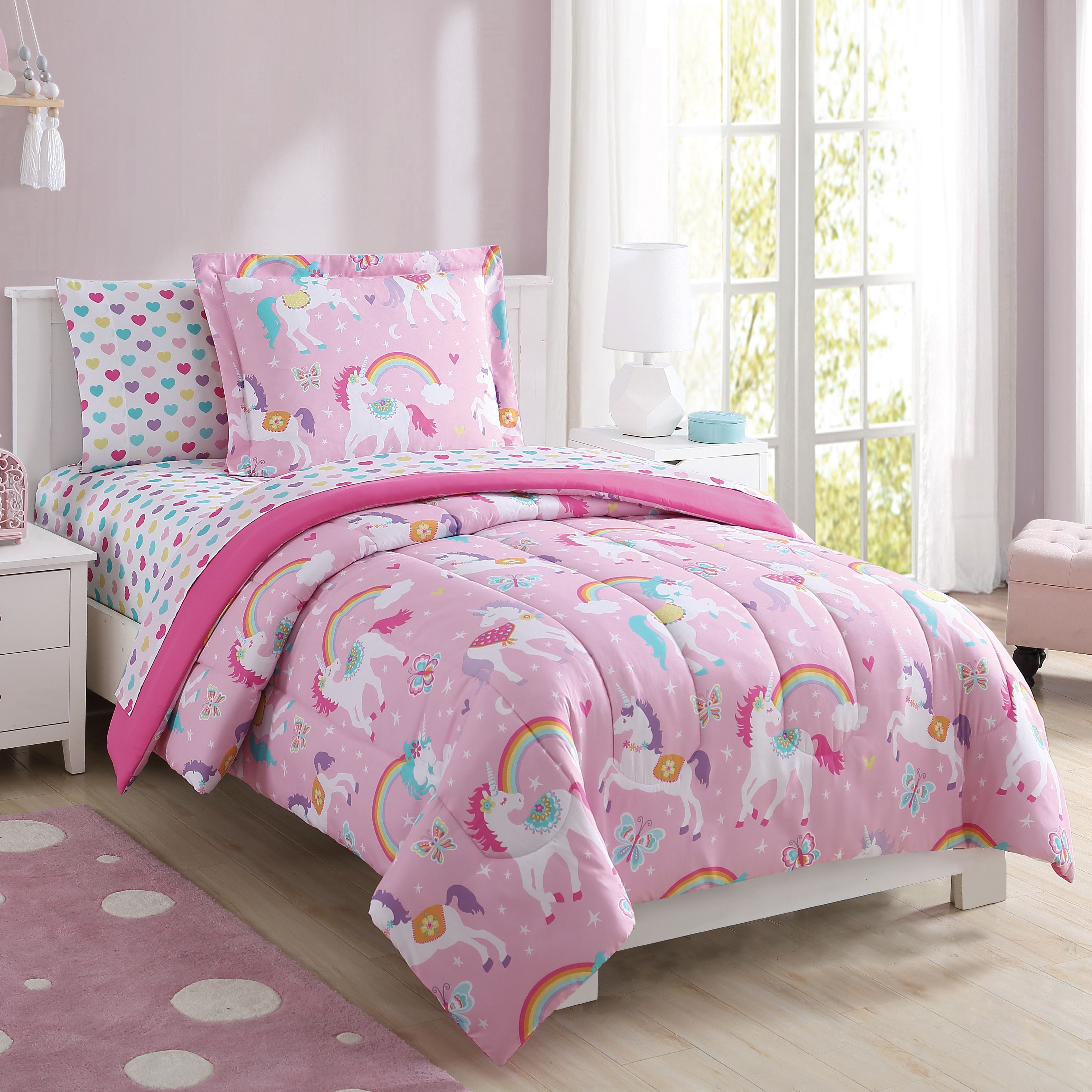 Your Zone Rainbow Unicorn Bed-in-a-Bag Coordinated Bedding Set, Pink, Twin Size - Walmart.com