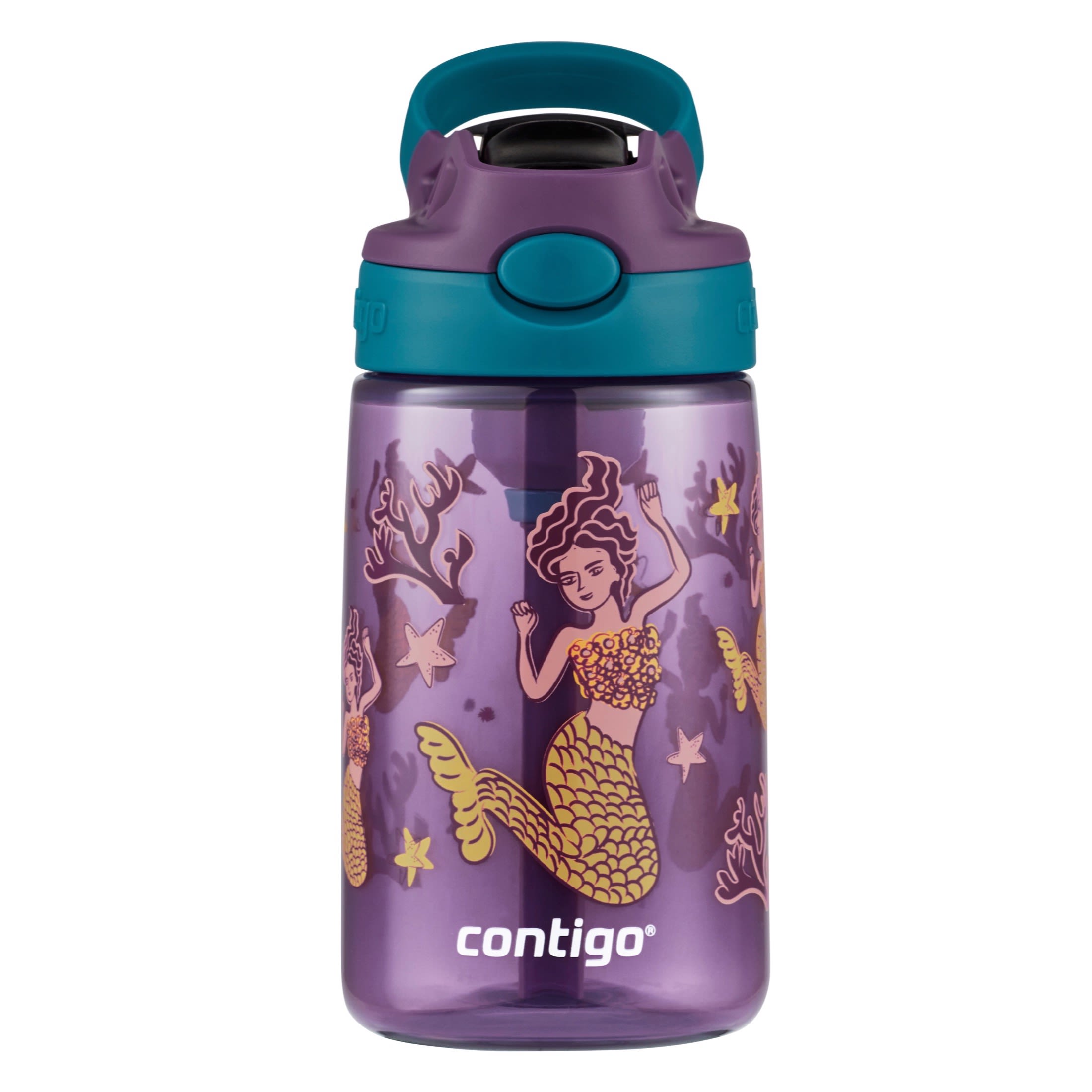 Contigo Kids Water Bottle with Redesigned AUTOSPOUT Straw, 14 oz., Eggplant with Mermaids - Walmart.