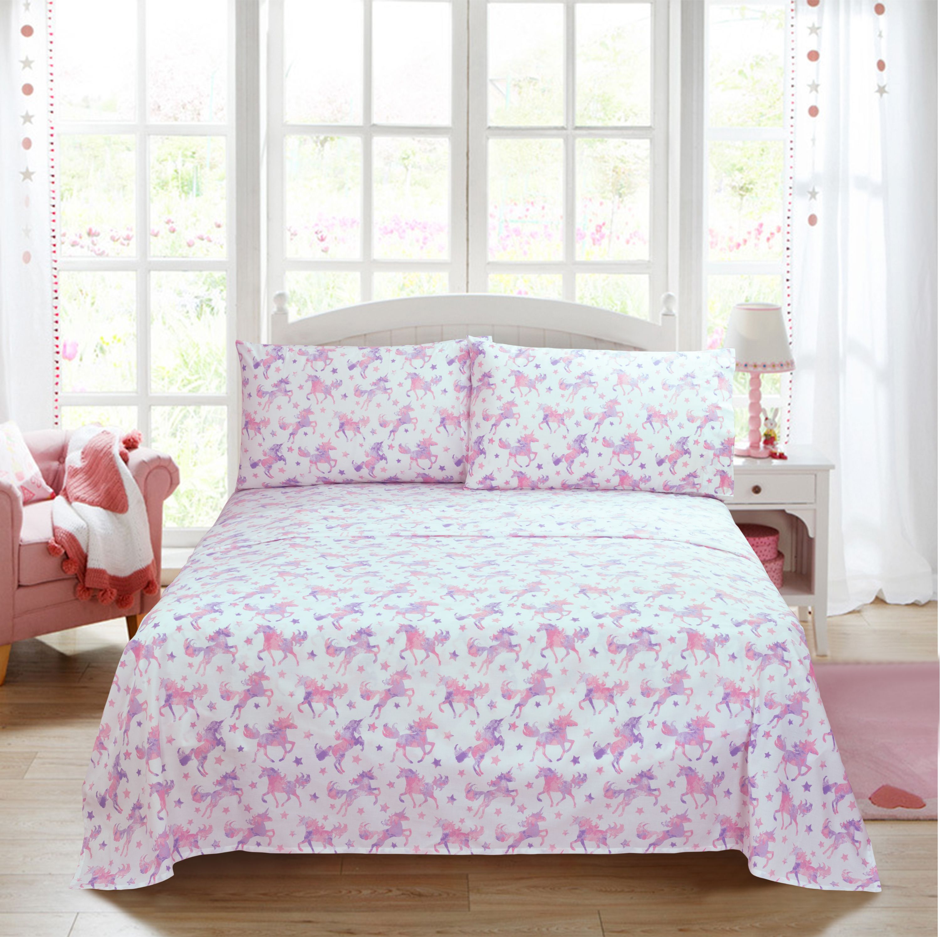 Your Zone Unicorn Multicolor Kids Cotton Sheet Set Percale 220 TC Printed Twin/TXL - Walmart.com