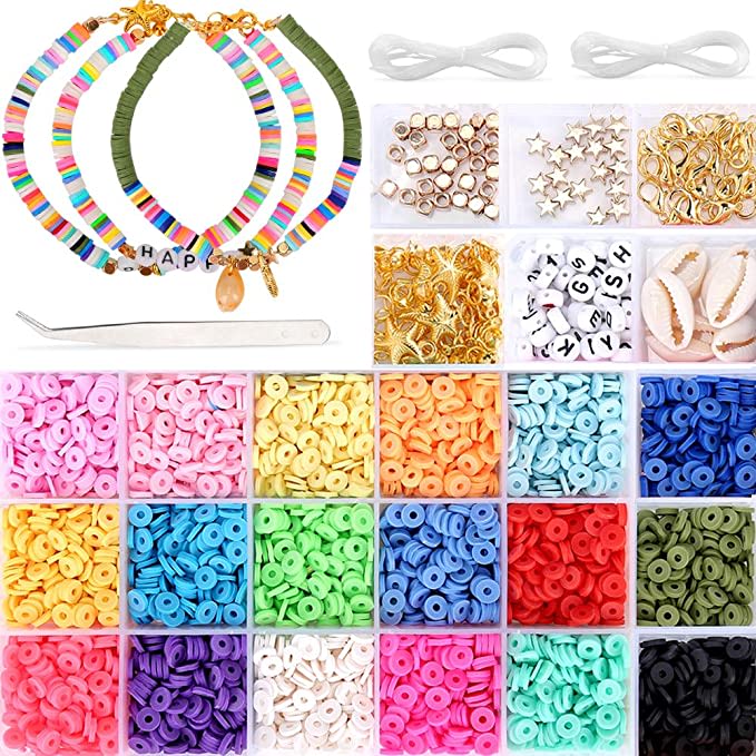 Amazon.com: 4800Pcs Premium Polymer Clay Beads, 6mm Heishi Beads 19 Bright Colors with Pendant and R