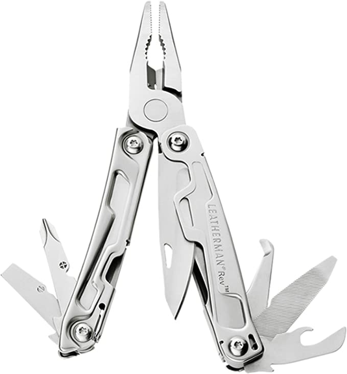 LEATHERMAN, Rev Pocket Size Multitool with Package Opener and Screwdrivers, Stainless Steel with Nyl