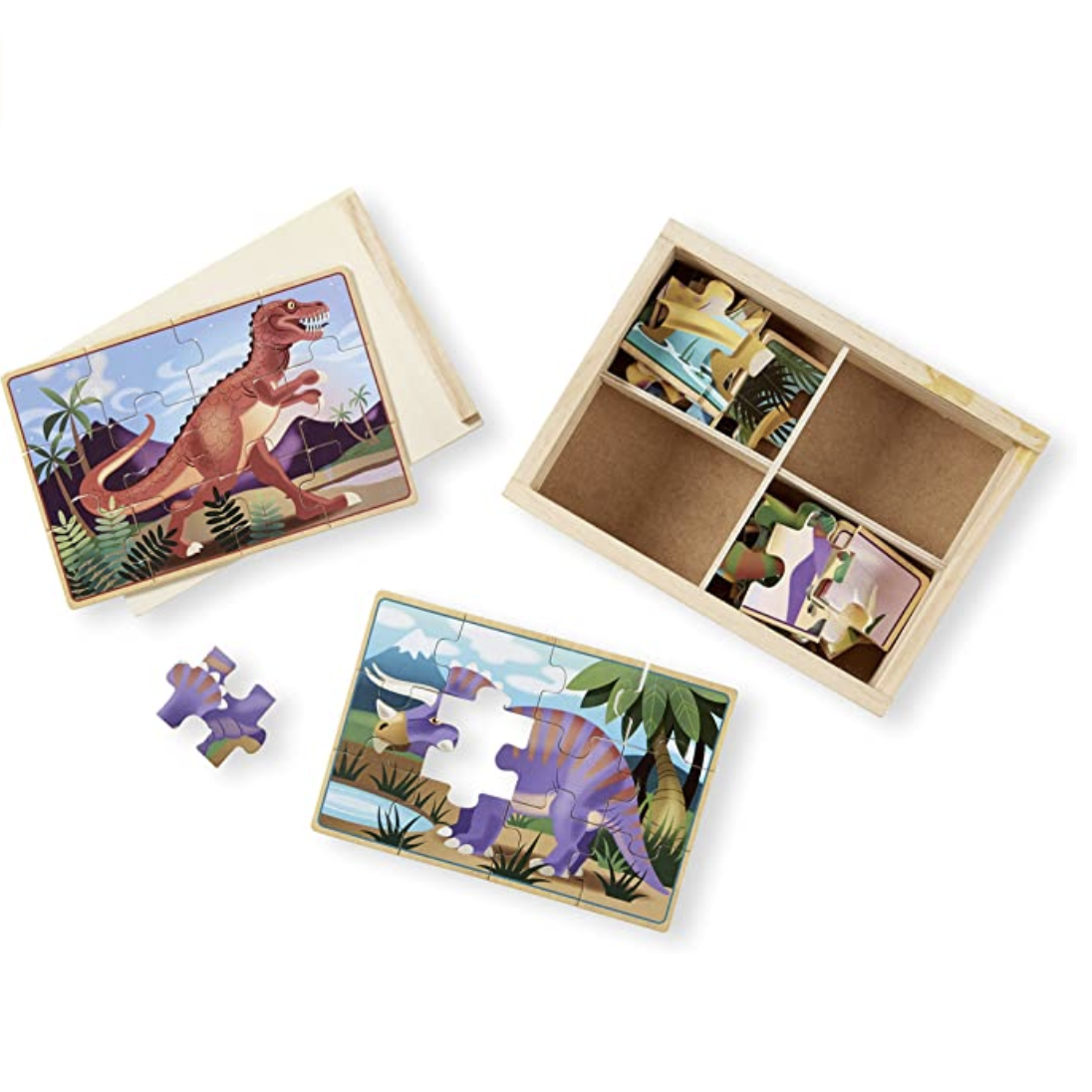 Amazon.com: Melissa & Doug Dinosaurs 4-in-1 Wooden Jigsaw Puzzles in a Storage Box (48 pcs) : Meliss