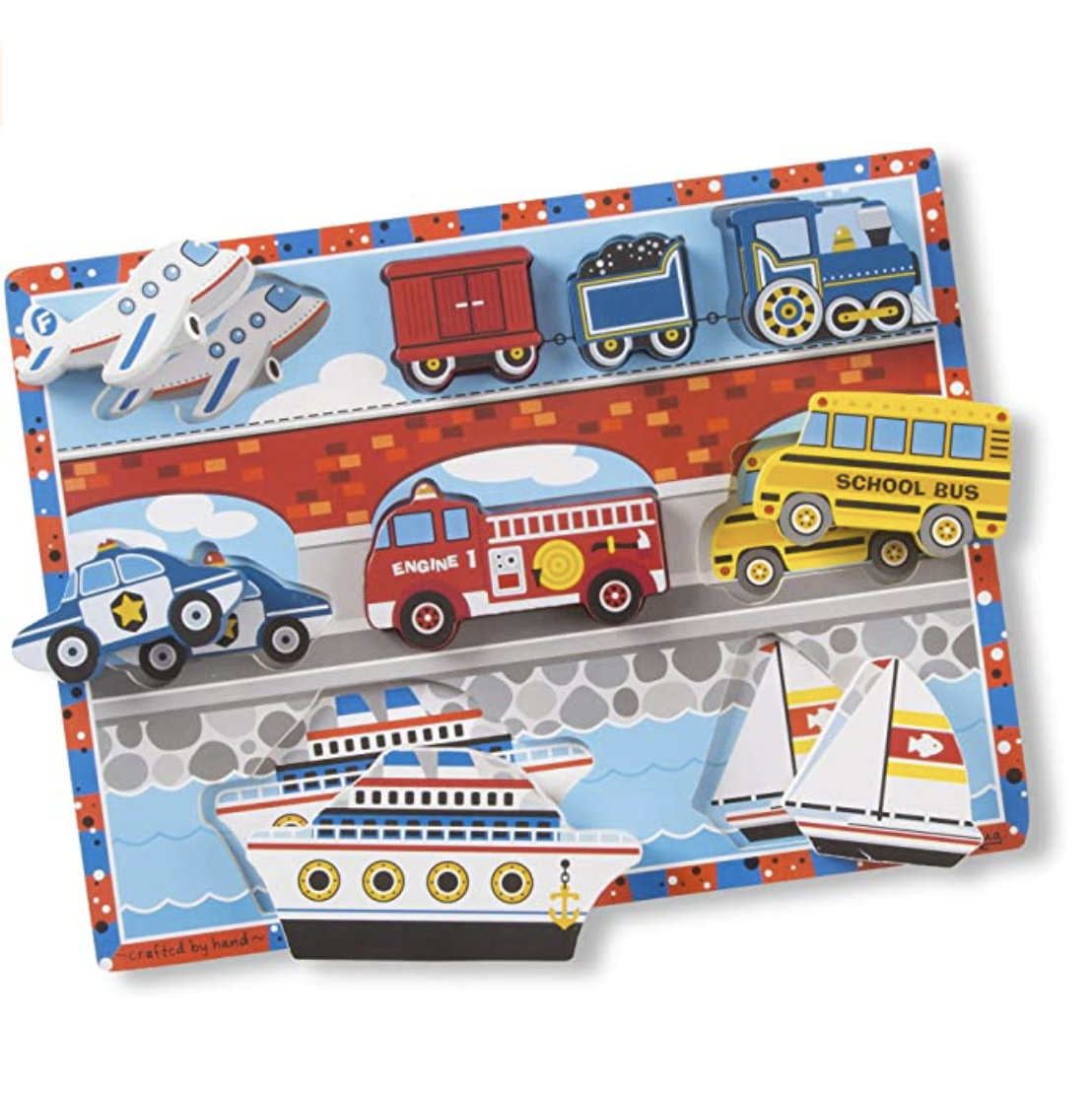 Amazon.com: Melissa & Doug Vehicles Wooden Chunky Puzzle - Plane, Train, Cars, and Boats (9 pcs) : T