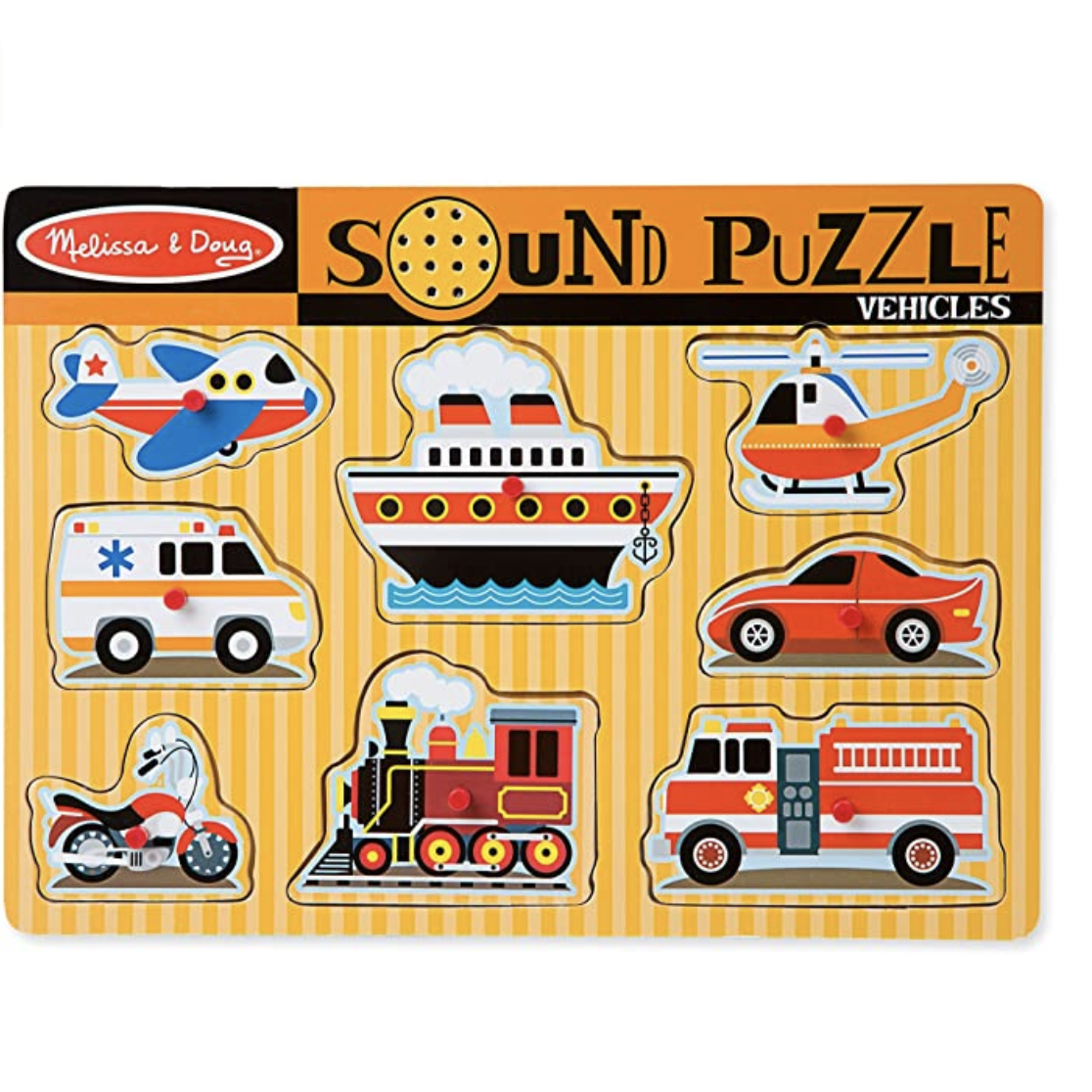 Amazon.com: Melissa & Doug Vehicles Sound Puzzle - Wooden Peg Puzzle With Sound Effects (8 pcs) : Me