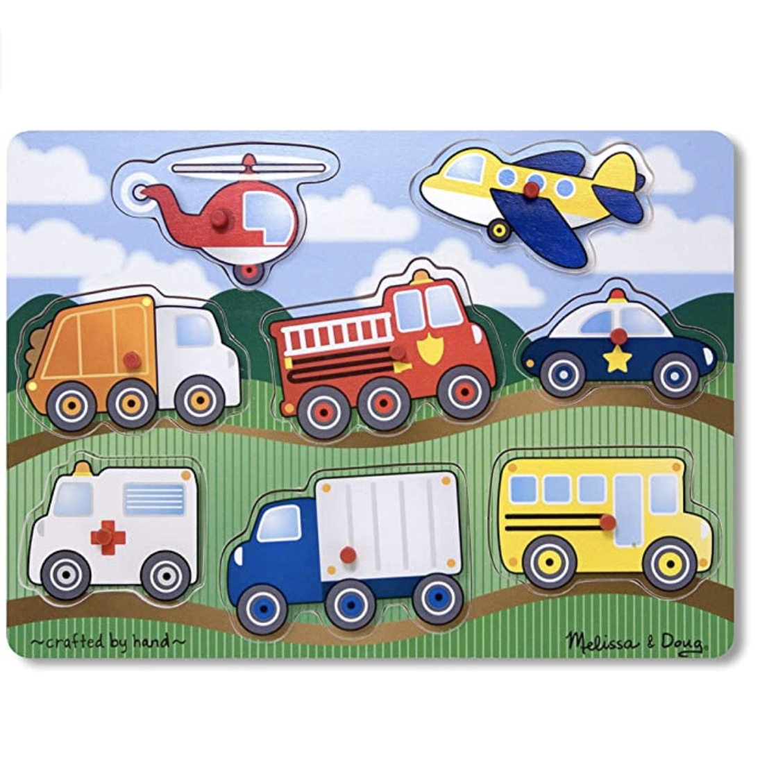 Amazon.com: Melissa & Doug Vehicles Wooden Peg Puzzle (8 pcs) : Melissa & Doug: Everything Else