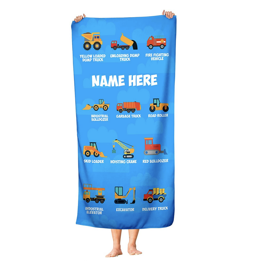 Amazon.com: Personalized Construction Themed Towel for Kids - Custom Travel Beach Pool and Bath Towe