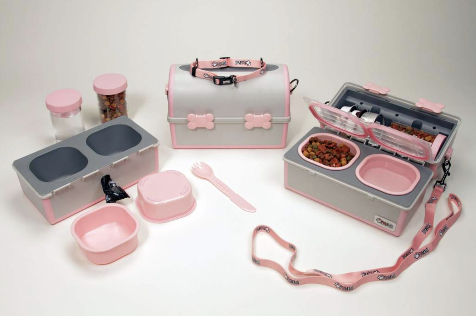 Travel Dog Bowl | Pink & Grey Elevated Dog Bowl | My Pet Pail®