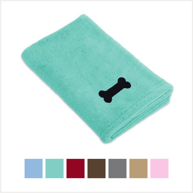 BONE DRY Embroidered Bone Microfiber Dog Bath Towel, Aqua - Chewy.com