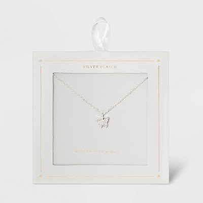 Silver Plated Butterfly Extender Pendant Necklace - Sliver Gray : Target