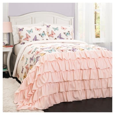 Flutter Butterfly Quilt Set Pink - Lush Décor : Target