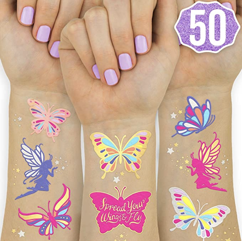 Amazon.com: xo, Fetti Butterfly Tattoos for Kids - 50 Glitter styles | Birthday Party Supplies, Butt