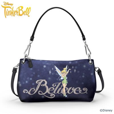 Disney Tinker Bell Believe Womens Navy Blue Faux Leather Convertible Handbag That Can Be Worn 3 Ways