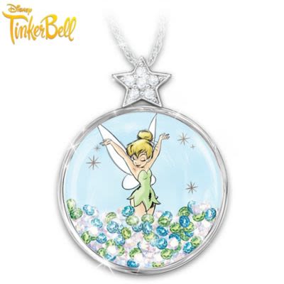 Disney Pixie Dust Womens Sterling Silver-Plated Tinker Bell Pendant Necklace Featuring 40 Floating C