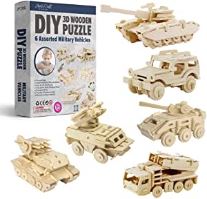 Amazon.com: Hands Craft DIY 3D Wooden Puzzle Bundle Set, Pack of 6 Miliatary Vehicles Brain Teaser P