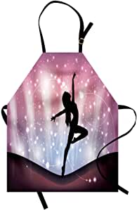 Amazon.com: Ambesonne Contemporary Apron, Silhouette of Ballerina Performing on Abstract Backdrop Ma