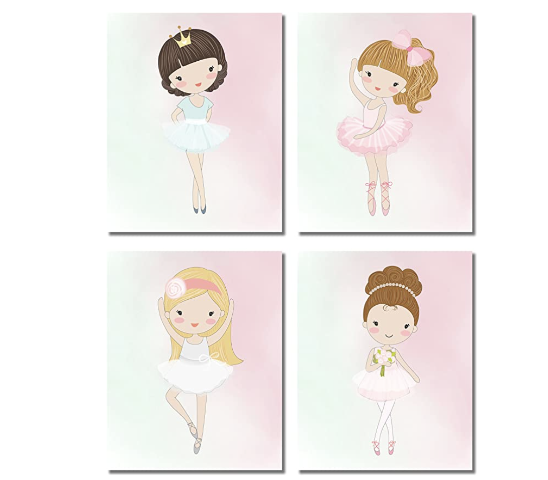 Amazon.com: Cute Ballerina Dancer Girl Prints - Bedroom Playroom Wall Art Decor Prints - Set of 4 (8