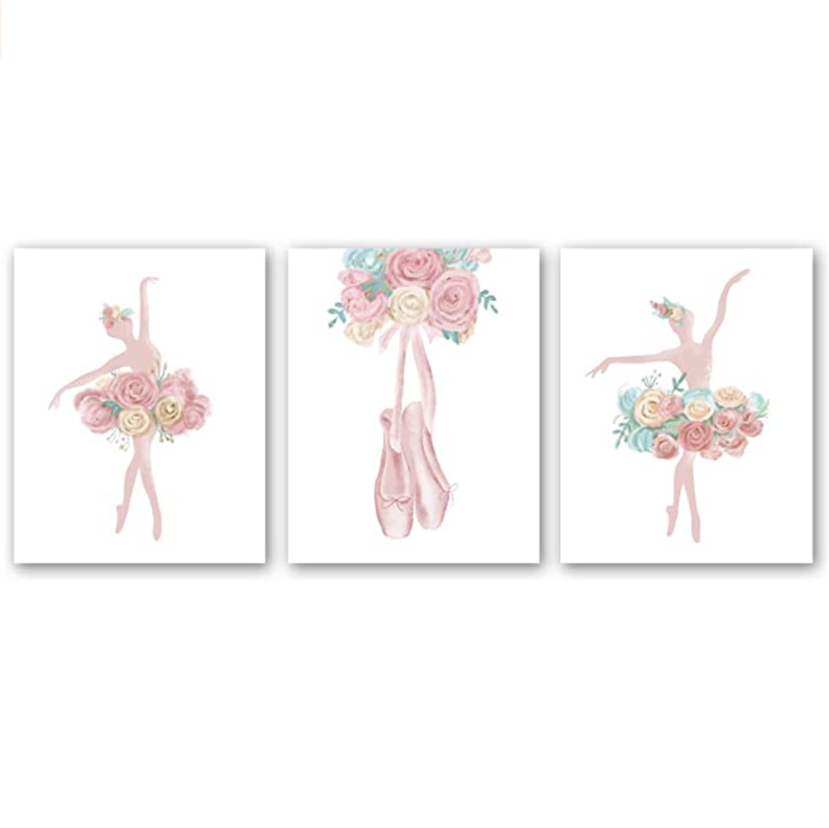 Amazon.com: Watercolor Pink Ballet Art Print-- Flower Ballerina with Dancing Shoes Canvas Wall Art--