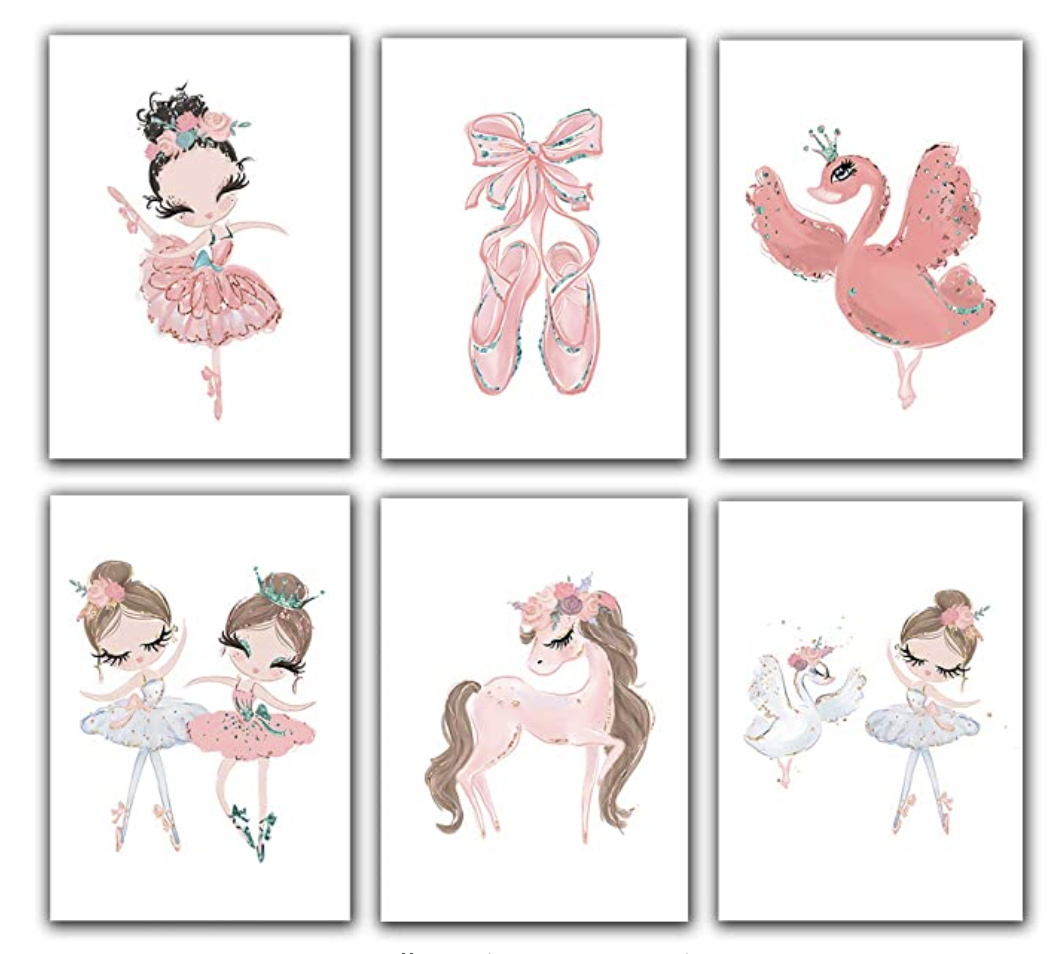 Amazon.com: Pink Swan Picture Ballet Dancer Girl Unicorn Wall Art Painting Nordic Style Wall Art Hd 