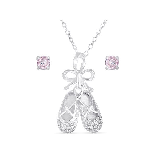 CZ Stud Earrings and Ballet Slippers Pendant in Sterling Silver - Walmart.com