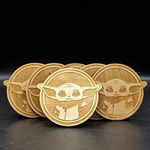 Amazon.com: BABY YODA (GROGU) Wood Engraved Coasters | Inspired by Star Wars & The Mandalorian : Han