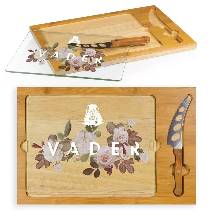 Star Wars Darth Vader Icon Glass Top Wood Serving Tray With Knife Set By Picnic Time : Target