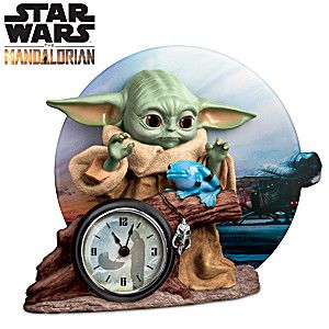 STAR WARS The Mandalorian Grogu Hand-Painted Sculptural Desk Clock Featuring The Child Reaching For 