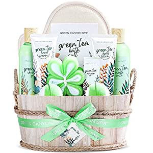 Amazon.com : Bath Gift Basket For Women and Men - 11 Piece Set of Green Tea Home Spa Set Holiday Gif