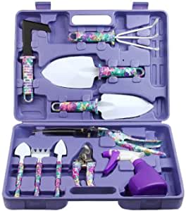 Amazon.com : Garden Tools Set, JUMPHIGH 10 Pieces Gardening Tools with Purple Floral Print, Ergonomi