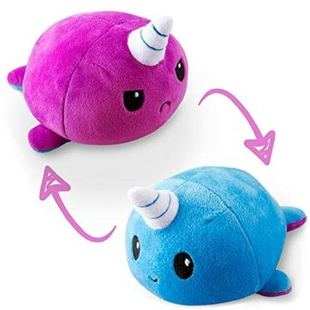 TeeTurtle - The Original Reversible Narwhal Plushie - Purple + Blue - Cute Sensory Fidget Stuffed Animals That Show Your...