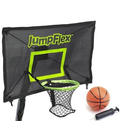 JumpFlex PROJAM Hero Basketball Hoop and Net Flexible Attachment Game for JumpFlex Trampolines with Soft Basketball, Black...