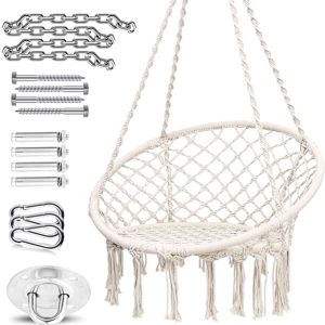 Ohuhu Hammock Chair Hanging Chair Swing with Hanging Hardware Kit, Indoor Cotton Rope Ma