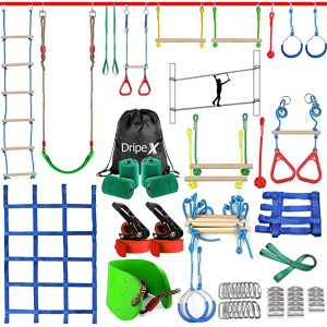 Amazon.com: Ninja Warrior Obstacle Course for Kids - 2X50FT Double Ninja Slackline with Most Complet