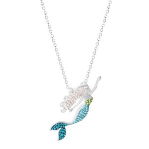 Fine Silver Plated Brass Crystal Mermaid Necklace, 18" Chain - Walmart.com