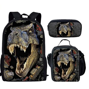 Amazon.com: HUGS IDEA T-rex Dinosaur Backpack Teen Boys School Book bag with Lunch Box Pen Case 3 in