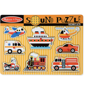 Amazon.com: Melissa & Doug Vehicles Sound Puzzle - Wooden Peg Puzzle With Sound Effects (8 pcs) : Me