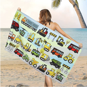 Amazon.com: Microfiber Cartoon Vehicles Beach Towel, Sand Free Construction Vehicle Beach Towels Ove