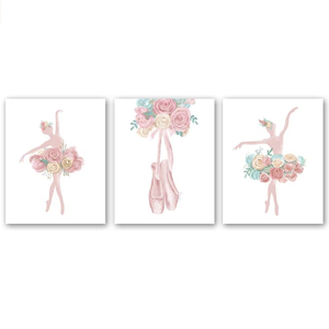 Amazon.com: Watercolor Pink Ballet Art Print-- Flower Ballerina with Dancing Shoes Canvas Wall Art--