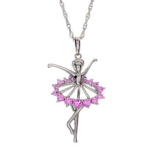 Sterling Silver Lab-Created Sapphire Pink Ballerina Pendant Necklace, Color: White - JCPenney