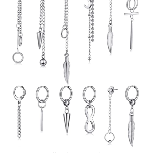 Amazon.com: 12 Pieces Hoop Dangle Earrings For Men Stainless Steel feather Hinged Pendant Earrings L