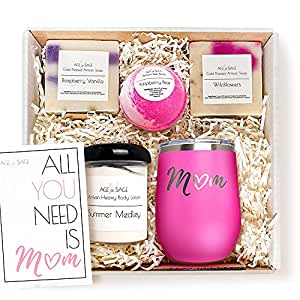 Amazon.com : Mom Gift Box Spa Set - Wine Tumbler, Bathbomb, 2x Scented Soap Bars, Body Lotion, and C