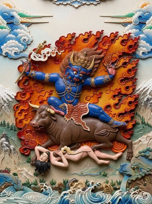 4,閻羅王手持法杖,騎水牛,守護南方。