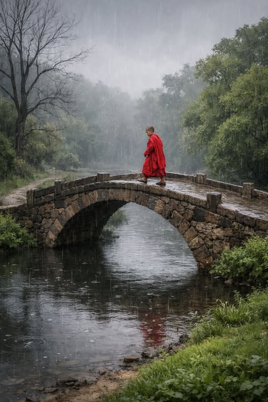 《雨橋行僧圖》