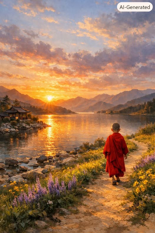 《夕照湖行圖》