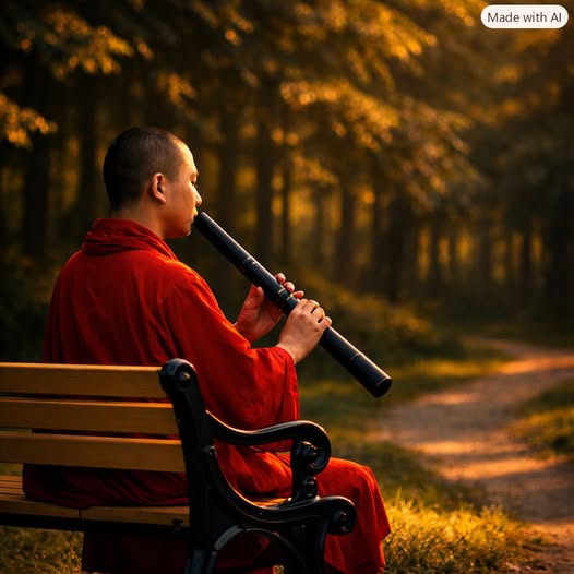 《幽篁吹簫圖》